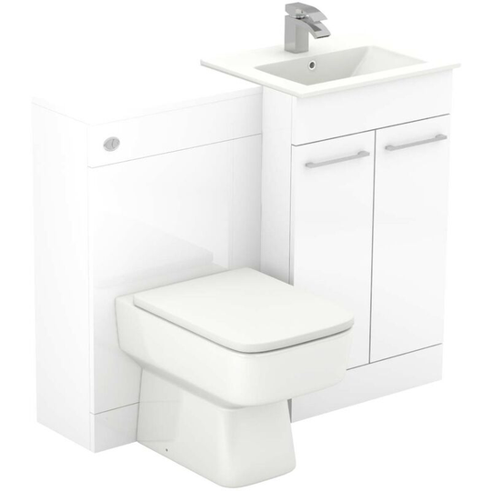 Wholesale Domestic - Napoli Gloss White 1000mm 2 Door Vanity Unit Toilet Suite - White Gloss