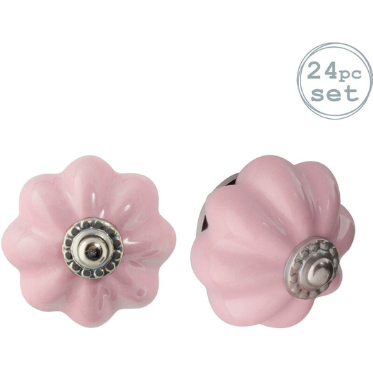 Floral Ceramic Cabinet Knobs - Pink - Pack of 24 - Nicola Spring