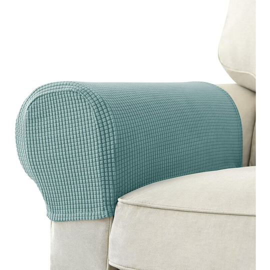 Set Of 2 Jacquard Stretch Sofa Armchair Armrest Covers Anti-Slip Furniture Protector,Light Green