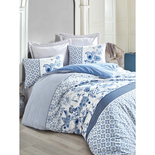 Thorndale Blue/White 100% Cotton Duvet Cover Set