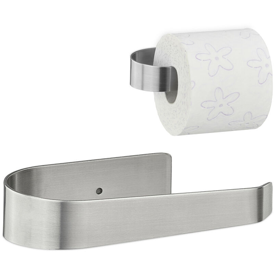 Toilet Paper Holder without Drilling, Stainless Steel, Matt, Self-Adhesive, HxWxD: 4 x 16 x 9 cm, Silver - Relaxdays