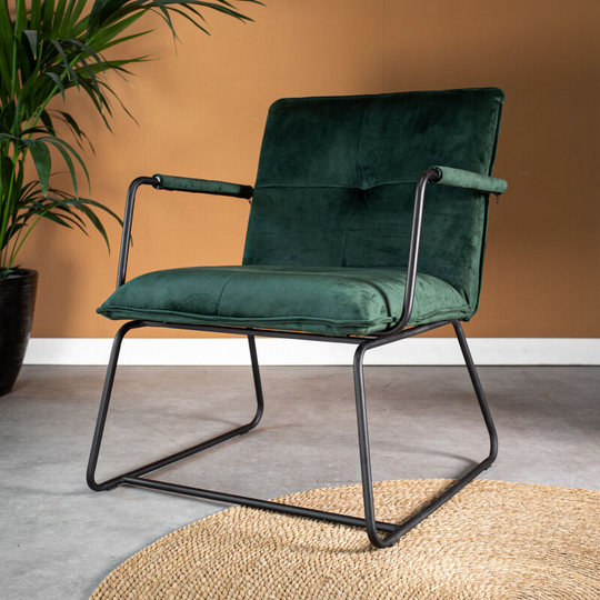 Industrial Arm Chair Hailey Green Velvet - Green