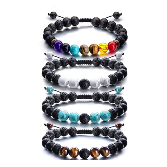 Adjustable Lava Stone Essential Oil Diffuser Bracelet Braided Rope Stone Yoga Bead Bracelet For Men Women