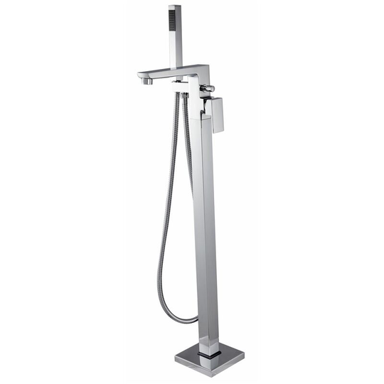 Freestanding Chrome Bath Tap Rectangle Shaped Bathtub Tall Faucet Shower Mixer