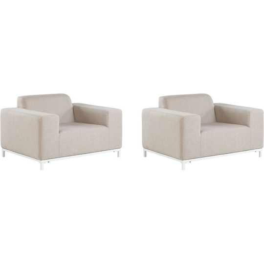 Set of 2 Modern Outdoor Indoor Armchairs Beige Fabric White Legs Rovigo - Beige