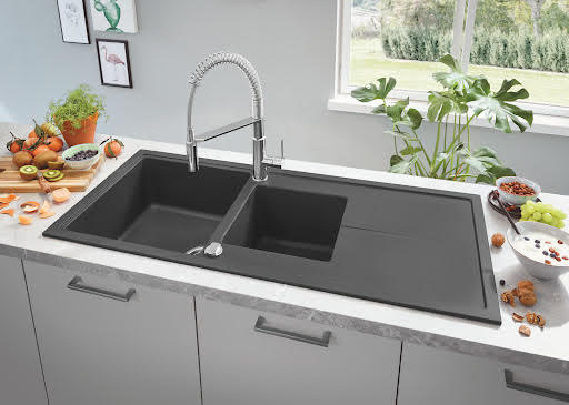 Grohe K400 Granite Black 1.5 Composite Inset Kitchen Sink - Drainer & Waste