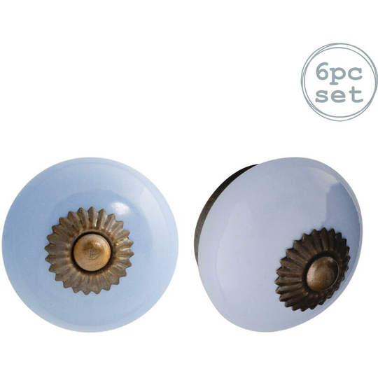 Round Ceramic Cabinet Knobs - Blue - Pack of 6 - Nicola Spring