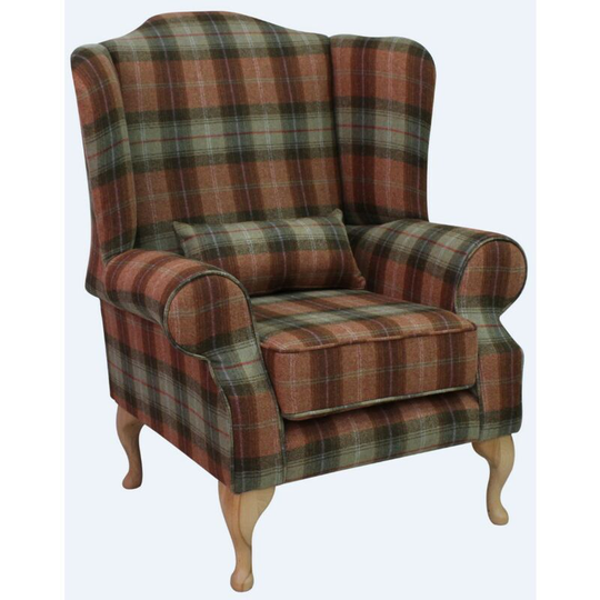 Chesterfield Frederick Wool Wing Chair Fireside High Back Armchair Chestnut Tree Check Tweed