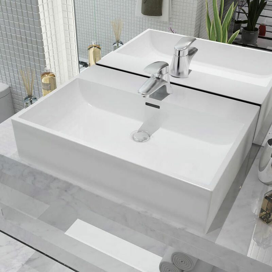Basin with Faucet Hole Ceramic White 60.5x42.5x14.5 cm VDTD04471 - Topdeal