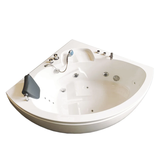 Dubai Whirlpool Corner Bath 135 x 135 cm, Hot Bath Tub Taps Spa
