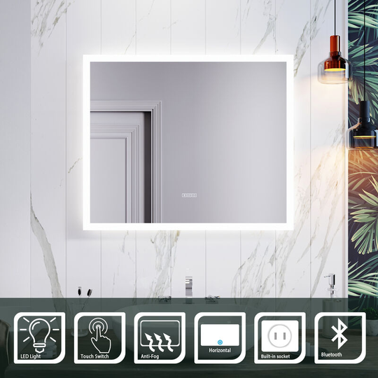 600 x 500mm Anti-foggy Wall Mounted Mirror,Frontlit led Illuminated Bathroom Mirror with Bluetooth Audio - Elegant