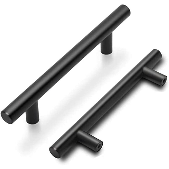 Set of 5 Kitchen Cabinet Pulls - Solid Black Drawer Pulls with Matte Finish (96mm)