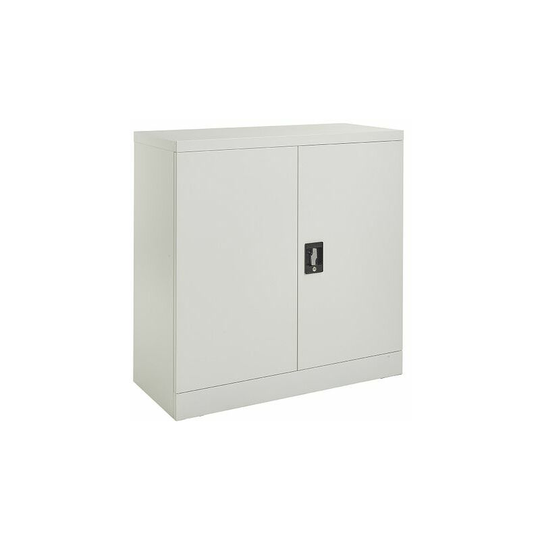 Grey Stainless Steel Filing cabinet with 1 Shelf - 2 Door Lockable Filing Cabinet - Metal Office Storage Cupboard Organiser - Heavy Duty Metal Unit