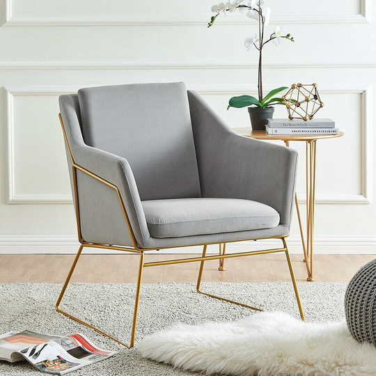 Meriden Furniture - Cherry Tree Furniture hedy Velvet Accent Chair Armchair with Sculptural Metal Frame in Grey Velvet - Grey Velvet