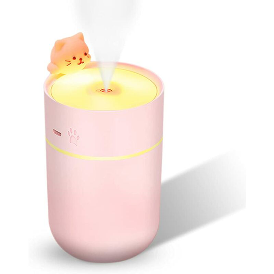Ilovemilan - Portable Mini Desktop usb Humidifier 260ml,Cute Kitten Small Cool Mist Humidifiers Night Light Auto Shut Off Super Quiet (pink)