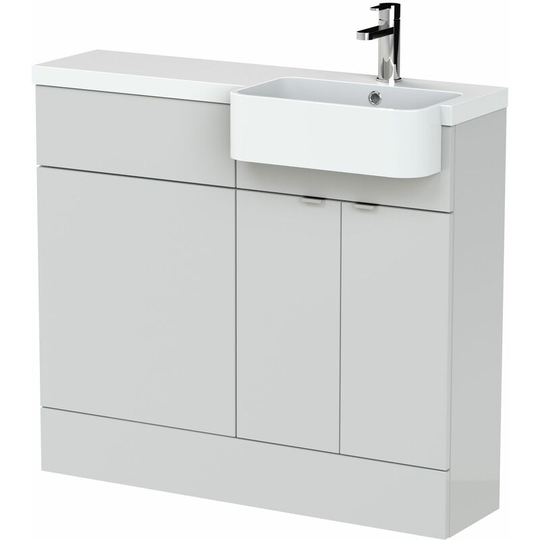 Fusion rh Combination Unit with Round Semi Recessed Basin 1000mm Wide - Gloss Grey Mist - Hudson Reed