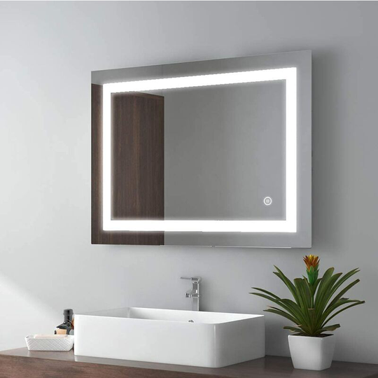 500 x 700mm led Illuminated Bathroom Mirror with Shaver Socket | Touch Switch | Demister Pad - Emke