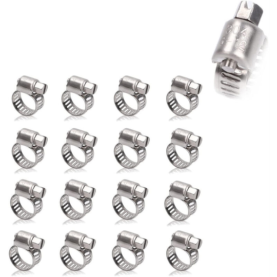 Kartokner - 16 Pieces Hose Clamp, Stainless Steel Hose Clamp, High Quality Adjustable Hose Clamps for Washing Machines, Swimming Pools, Cars, Gas
