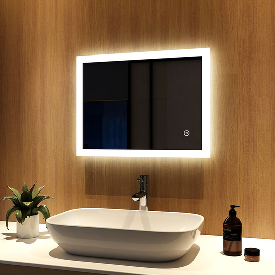 Led Illuminated Bathroom Mirror 60x45cm with Touch and Demister Pad, Wall Mounted Bathroom Mirrors Anti Fog IP44 Rated - 60x45x3.5cm | + Touch +