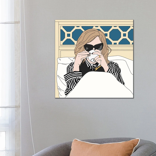 Moira Rose Drinking Coffee in Bed by Sammy Gorin - Wrapped Canvas Graphic Art