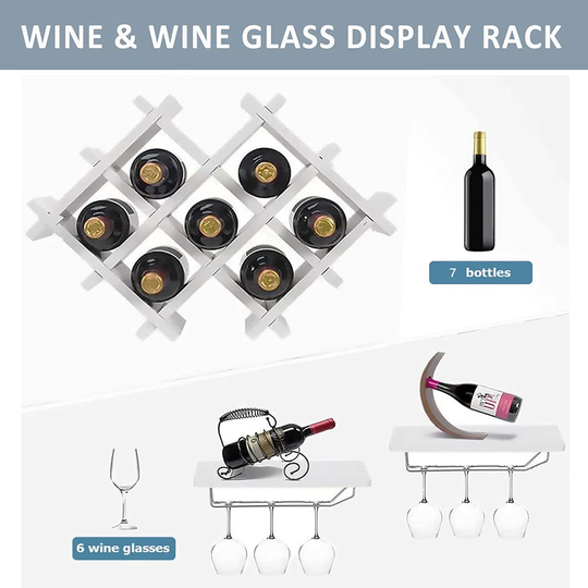 Wine Racks Bottle Holder Wall Mounted, Wooden 7 Bottles Wine Storage Rack Hanging Glass Stand With 4 Display Shelves For Home Bar Cabinet Cupboard Cou