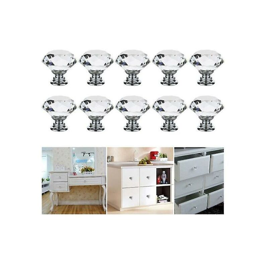 12pcs Crystal Glass Cabinet Door Knobs Pull Handles 30MM