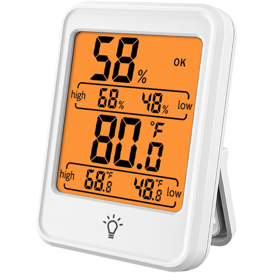 Indoor Hygrometer Thermometer Large Screen Display Backlight Desk Wall Magnetic Electronic Temperature Humidity Meters with Bracket, White&Type 2