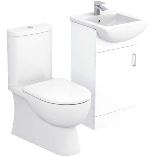 Lima Gloss White 450mm 1 Door Vanity Unit and Closed Back Toilet Suite - White