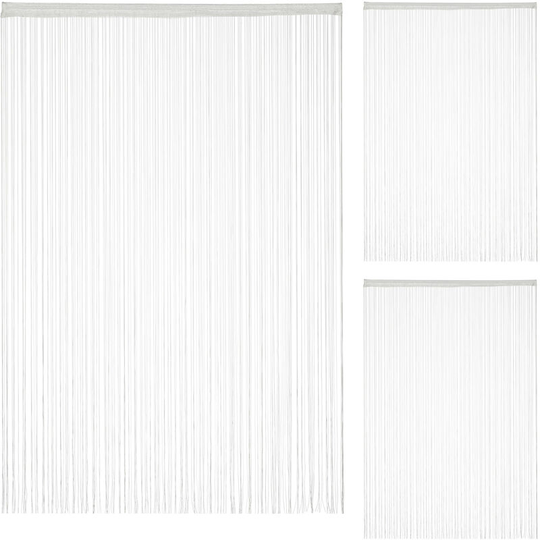 Set of 3 Relaxdays White String Curtains, Can be Shortened, With Eyelet Top for Windows & Doors, 145x245 cm, White