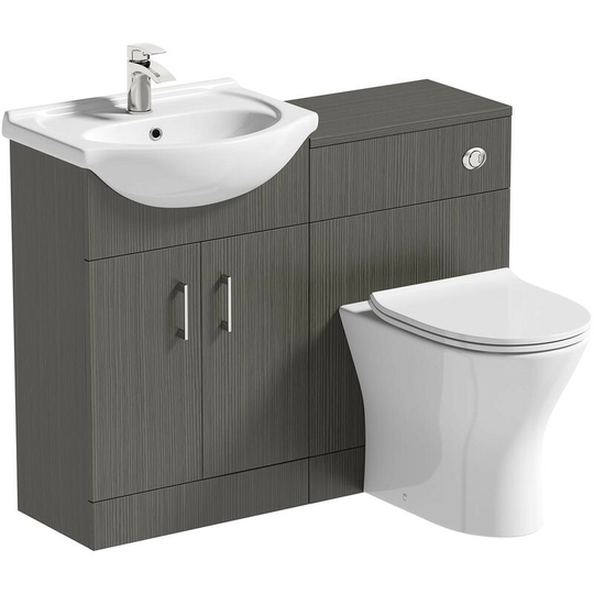 Lea avola grey 1060mm combination and Derwent round back to wall toilet with seat - Grey - Orchard