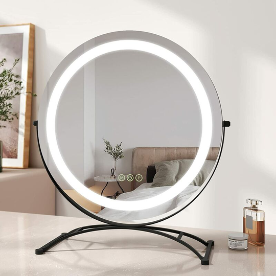 Led Hollywood Vanity Mirror, Round 360° Rotation Makeup Mirror Touch Screen Cosmetic Mirror with Dimmable, Adjustable Brightness and Memory Function,
