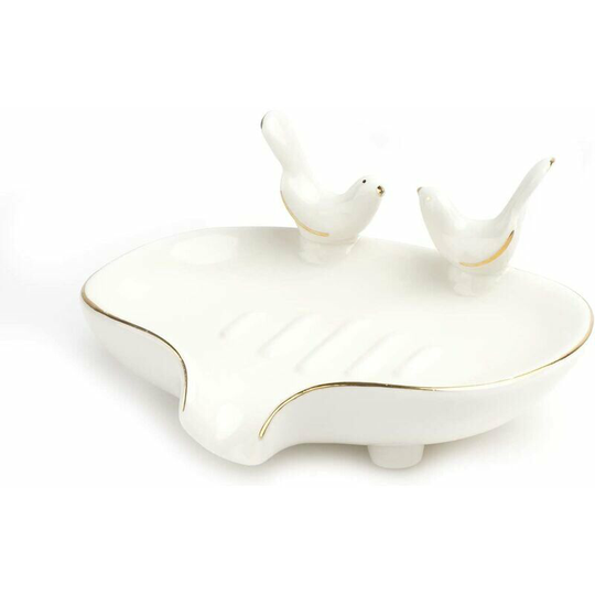 Self-drain-tight-free white ceramic racket-bodder in the Birds Bird Party Cascade Savon Savon Pan For Soap, For Bathroom, For Shower, for Bar.