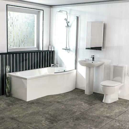 Delta 1700mm Right Hand b Shaped Shower Bath Bathroom Suite
