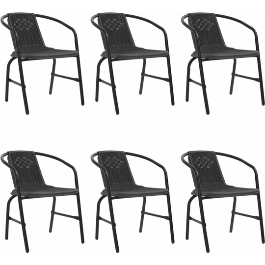 Garden Chairs 6 pcs Plastic Rattan and Steel 110 kg Vidaxl Black