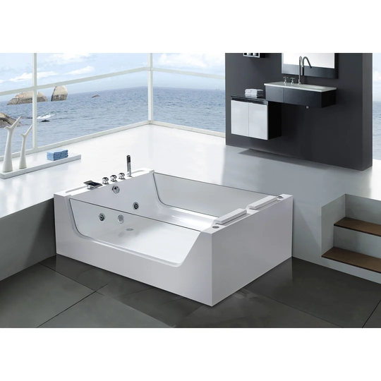 Iris Whirlpool Bath Tub + 2 Panoramic Glasses Hydrotherapy 170 x 120cm Hot Tub
