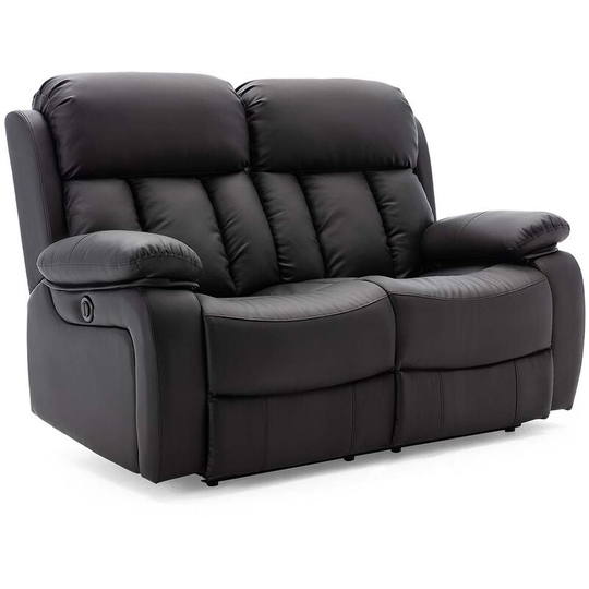 More4homes - chester high back electric bond grade leather recliner 3+2+1 sofa armchair set black 2 seater - Black