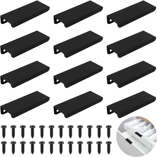 Invisible Cabinet Handle, 12Pcs Concealed Door Handles for Cabinets and Drawers, Black Drawer Handle Is Made of Aluminum Alloy and Kitchen Cabinet