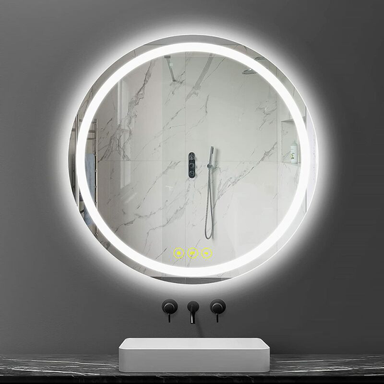 AI-LIGHTING Bathroom LED Mirror Illuminated Backlit Light Up Circle Mirror for Wall Touch Switch Demister Color Change Dimmable IP44, Inlaid/60cm