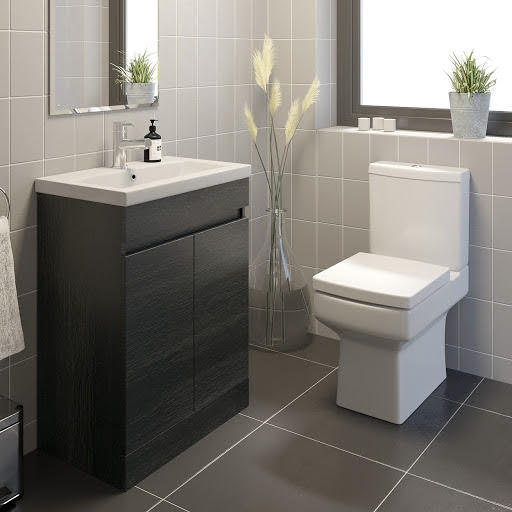Royan Close Coupled Toilet & Artis Vanity Unit with Doors - 600mm Charcoal Grey
