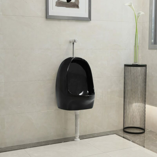 Wall Hung Urinal with Flush Valve Ceramic Black VDTD05856 - Topdeal
