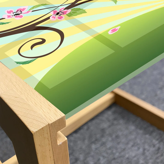 Flower Landscapes Coffee Table, Romantic Birds Humming On A Tree Branch With Flowers Print, Acrylic Glass Center Table With Wooden Frame For Offices D