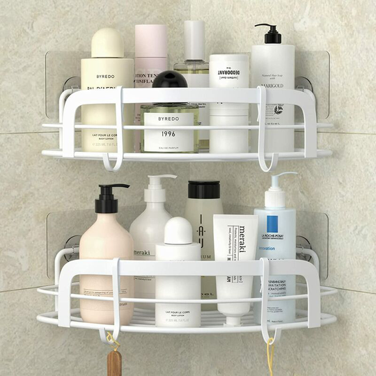 Pack Rust Resistant SUS304 Stainless Steel Corner Shelves with 4 Adhesive Hooks - for Dorm, Bathroom, Kitchen