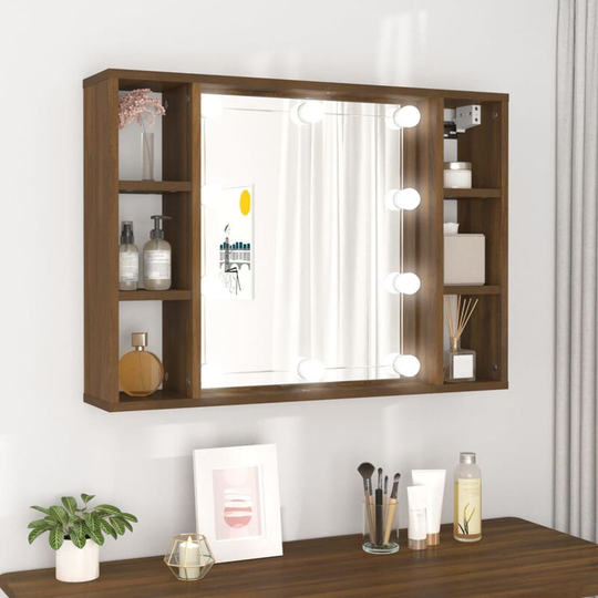 Mirror Cabinet with led Brown Oak 76x15x55 cm