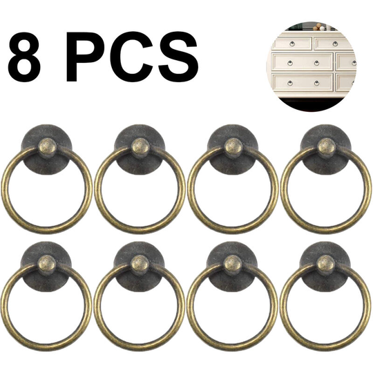8PCS Vintage Cabinet Ring Knobs Round Antique Drawer Pulls Handle for Door Cupboard Drop Dresser Single Hole