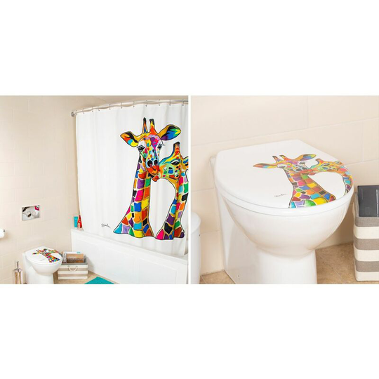 Bathroom Shower Curtain Toilet Seat Accessory Set Giraffe Stephen Brown - White - Croydex