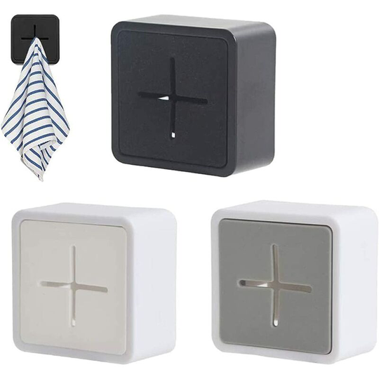 Towel Rack, Premium Silicone Self Adhesive Towel Hooks Anti-Collision Square Wall Mount Towel Rack for Bathroom Kitchen Set of 3 (White, Grey, Black)
