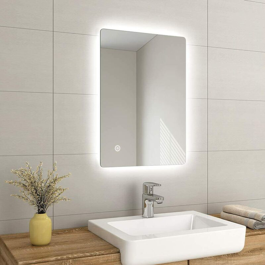 Emke - 500 x 700 mm led Illuminated Bathroom Mirror with Lights and Demister Pad, Wall Mounted Touch Sensor Bathroom Mirrors Anti Fog for Makeup