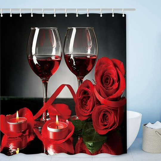 1 Piece Shower Curtain Romantic Candlelight Dinner Pattern Bathroom Bathtub Shower Curtain Creative Digital Printing Polyester Waterproof Fabric