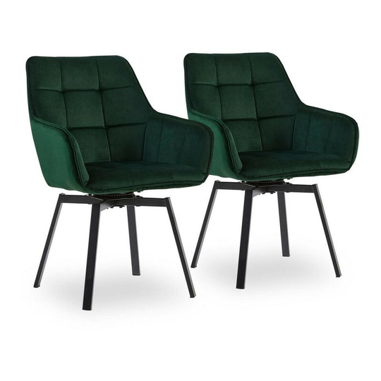 2 X Dining Chair, Velvet Padded Seat 360°Swivel Armchair with Backrest and Metal Legs, Green