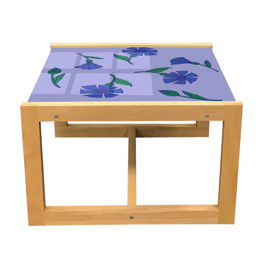 Floral Coffee Table, Print Of Blossoming Cornflowers Layout Of Garden Items, Acrylic Glass Center Table With Wooden Frame For Offices Dorms Blue Persi